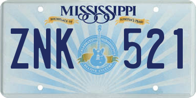MS license plate ZNK521