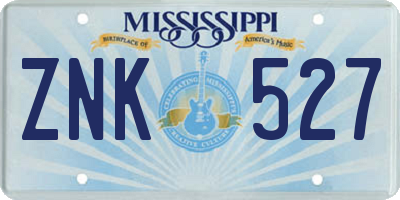 MS license plate ZNK527