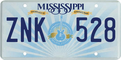 MS license plate ZNK528