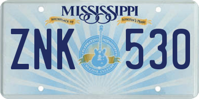 MS license plate ZNK530