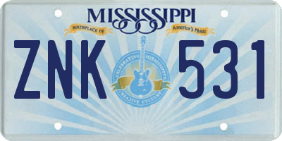 MS license plate ZNK531