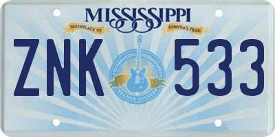 MS license plate ZNK533