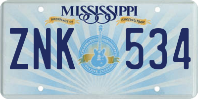 MS license plate ZNK534