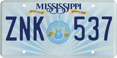 MS license plate ZNK537