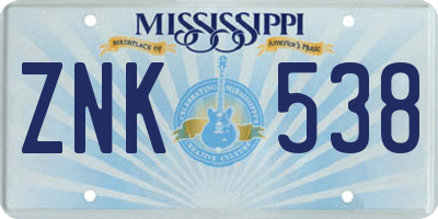 MS license plate ZNK538