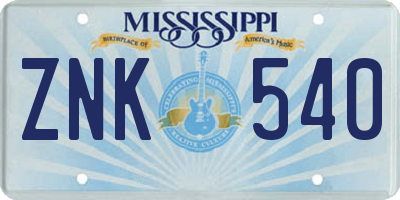 MS license plate ZNK540