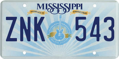 MS license plate ZNK543