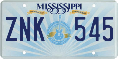 MS license plate ZNK545