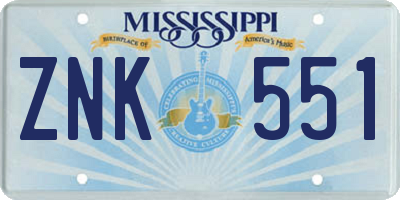 MS license plate ZNK551