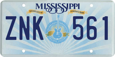 MS license plate ZNK561