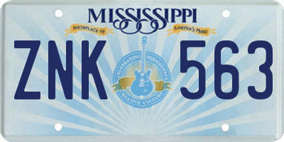 MS license plate ZNK563