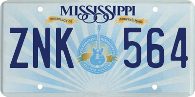 MS license plate ZNK564