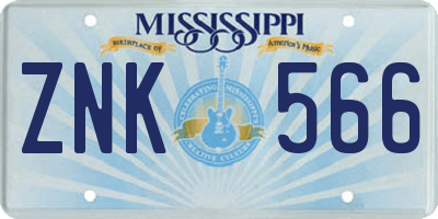 MS license plate ZNK566