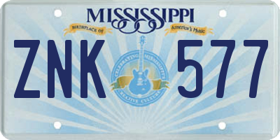MS license plate ZNK577