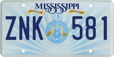 MS license plate ZNK581