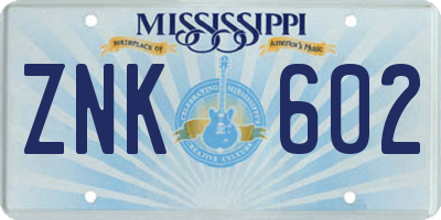 MS license plate ZNK602