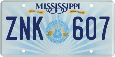 MS license plate ZNK607