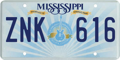 MS license plate ZNK616