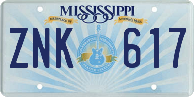 MS license plate ZNK617