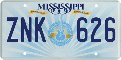 MS license plate ZNK626