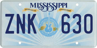 MS license plate ZNK630