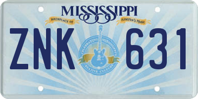 MS license plate ZNK631