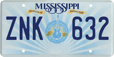 MS license plate ZNK632