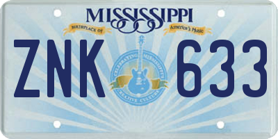 MS license plate ZNK633