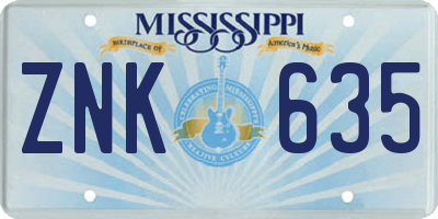 MS license plate ZNK635