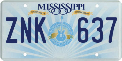 MS license plate ZNK637