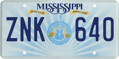 MS license plate ZNK640