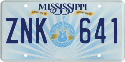 MS license plate ZNK641