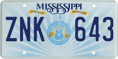 MS license plate ZNK643