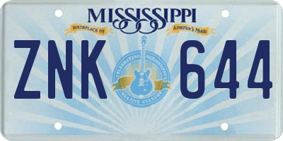 MS license plate ZNK644