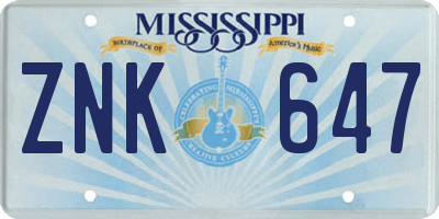 MS license plate ZNK647