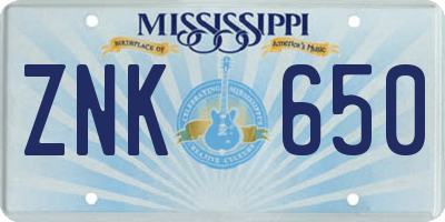 MS license plate ZNK650