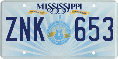 MS license plate ZNK653