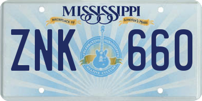 MS license plate ZNK660