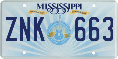 MS license plate ZNK663