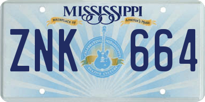 MS license plate ZNK664