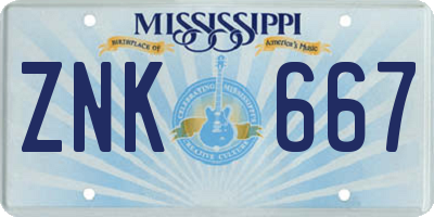 MS license plate ZNK667