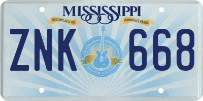 MS license plate ZNK668