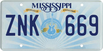 MS license plate ZNK669