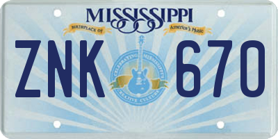 MS license plate ZNK670