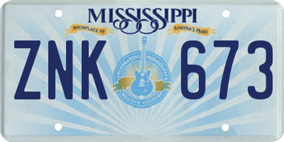 MS license plate ZNK673