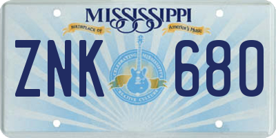 MS license plate ZNK680