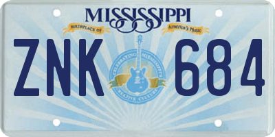 MS license plate ZNK684