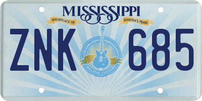 MS license plate ZNK685
