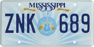 MS license plate ZNK689
