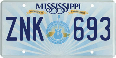 MS license plate ZNK693